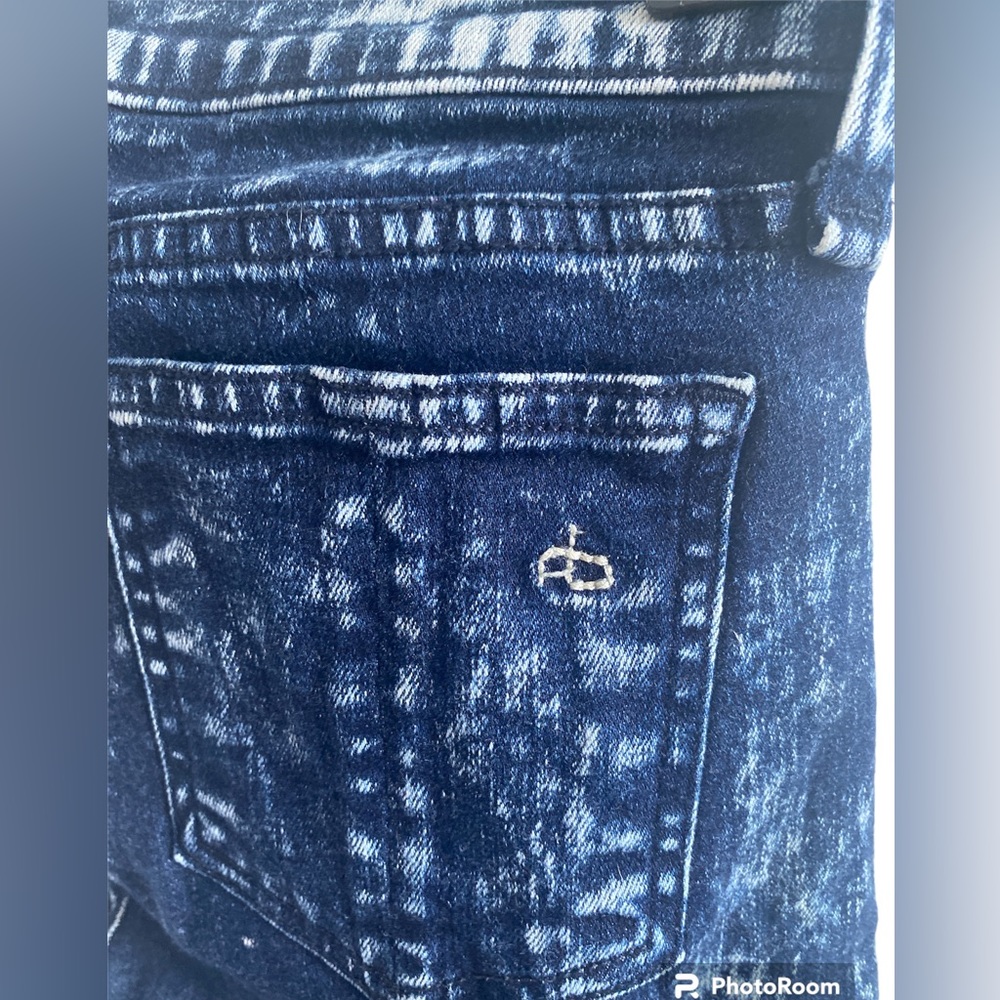 Rag & Bone Acid Wash Denim Skinny Jeans Size 25 Dark Blue White Womens Ankle - Picture 5 of 12